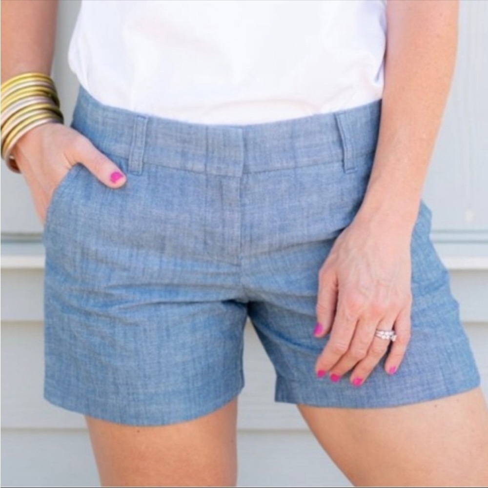 J Crew Blue Cotton Chambray Chino Shorts Size 6